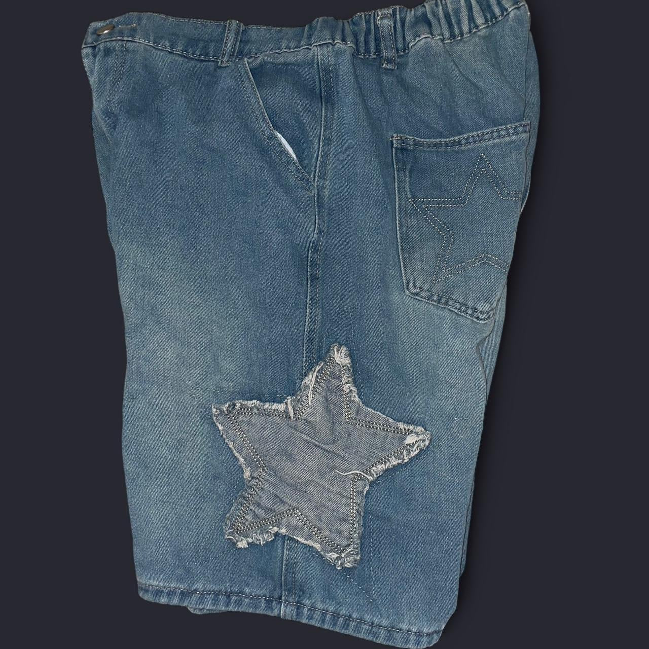 Y2K Star Patch Denim Shorts | Distressed 2000s Streetwear Style