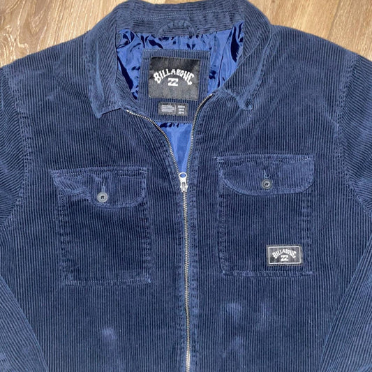 Billabong Navy Blue Corduroy Jacket – Zip-Up Workwear Style (M)