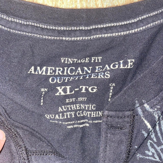 American Eagle Vintage Fit Henley Shirt – Black (XL)