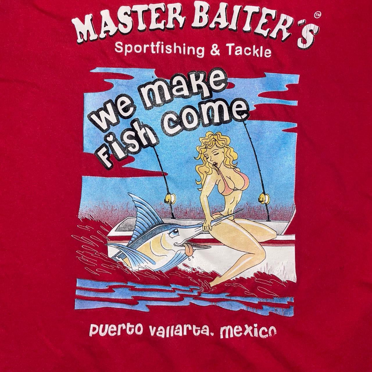 Vintage Master Baiter’s Puerto Vallarta Tee | 90s Fishing Graphic | Red