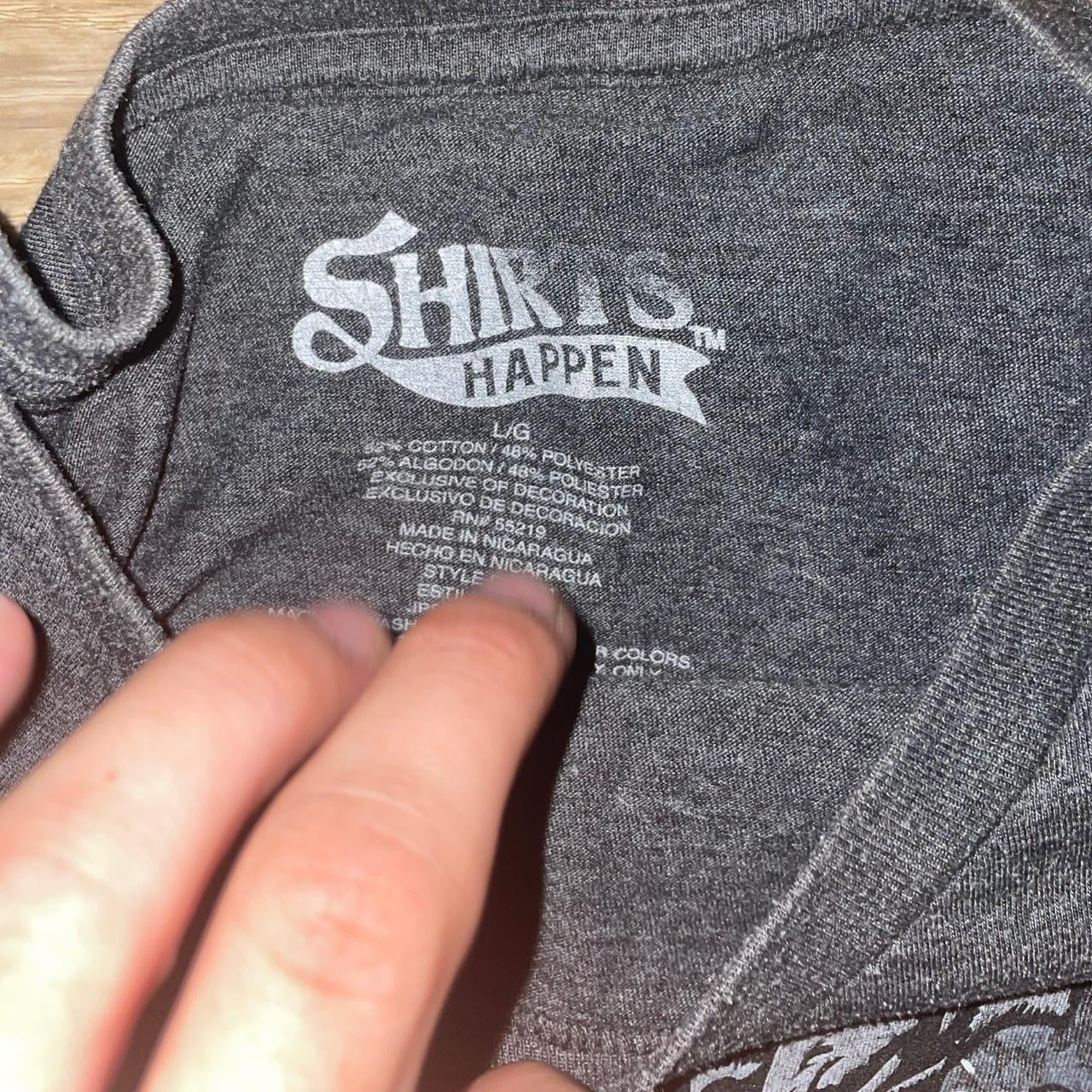 Y2K Vintage Graphic Tee – Shirts Happen Distressed Double Eagle Design (Size L)