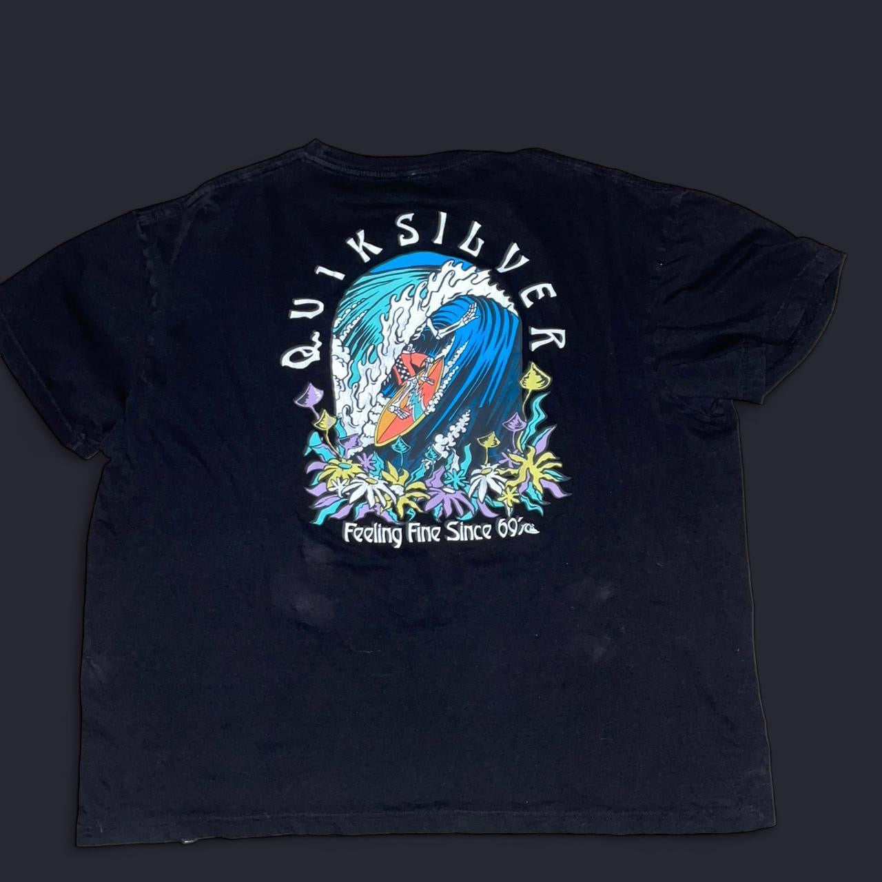 Vintage Quiksilver Surf Tee – “Feeling Fine Since 69” – Black – XL – Y2K Skate Surf Style