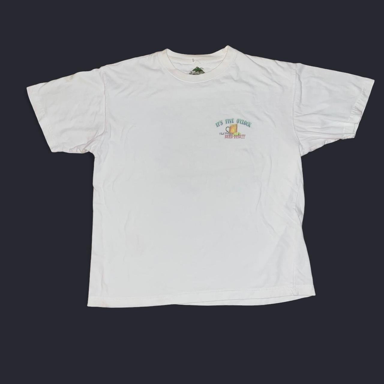 Vintage Newport Blue “It’s Five O’Clock Beer Time” Graphic Tee – White (L)