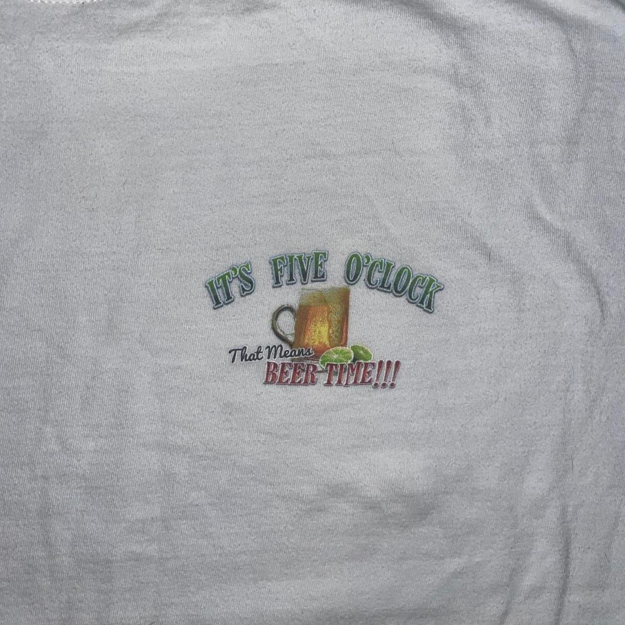 Vintage Newport Blue “It’s Five O’Clock Beer Time” Graphic Tee – White (L)