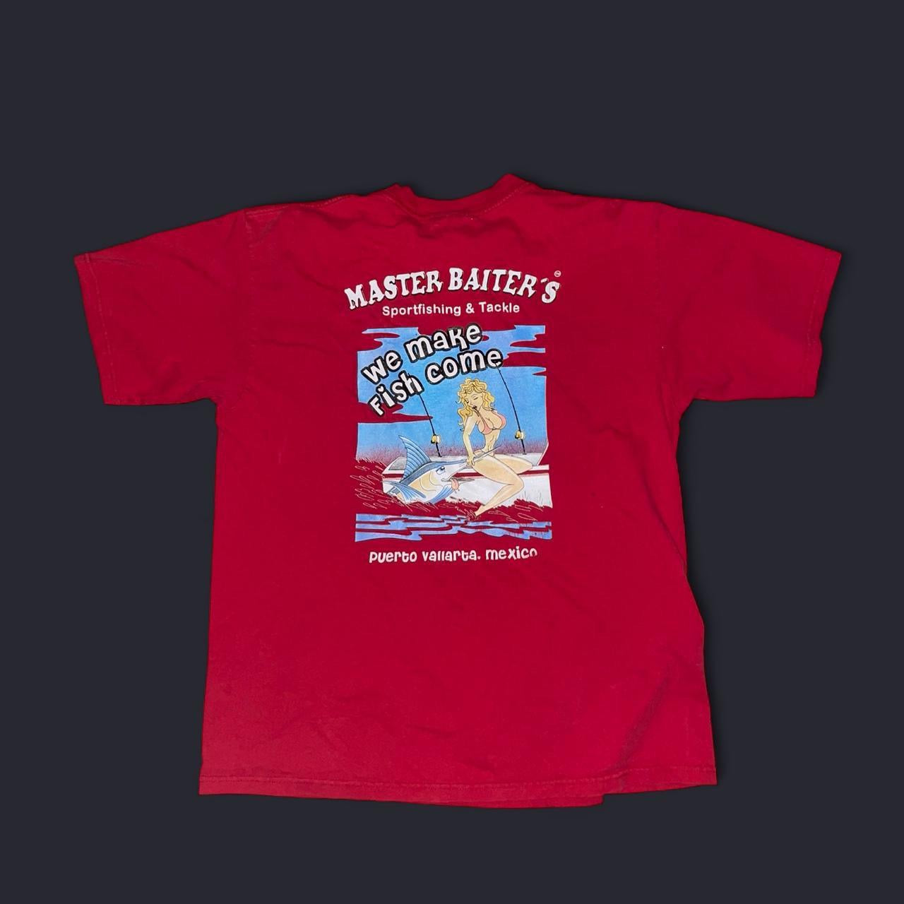Vintage Master Baiter’s Puerto Vallarta Tee | 90s Fishing Graphic | Red
