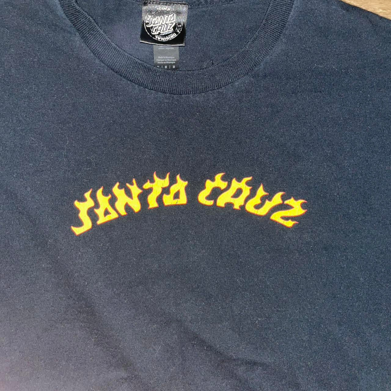 Y2K Santa Cruz Flame Logo Tee | Vintage Skate Graphic | Black T-Shirt