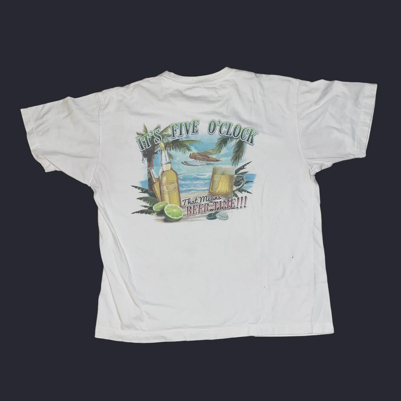 Vintage Newport Blue “It’s Five O’Clock Beer Time” Graphic Tee – White (L)