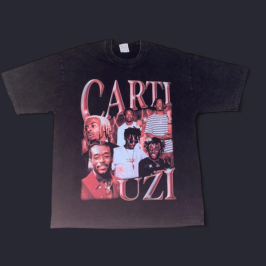 Carti & Uzi Y2K Vintage Rap Graphic Tee – Heavy Cotton Streetwear Shirt (Size L)