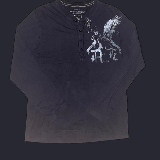 American Eagle Vintage Fit Henley Shirt – Black (XL)
