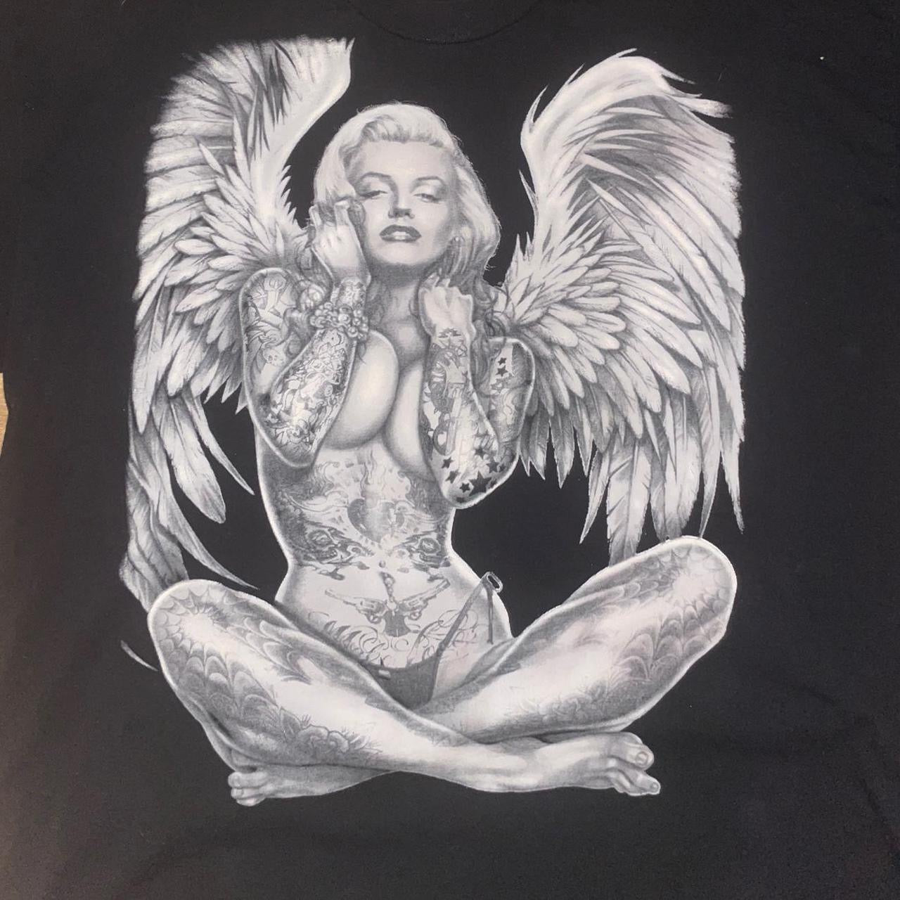 Vintage Y2K Marilyn Monroe ￼Tattooed Angel “Forever Young” Graphic Tee | Gothic Angel Design