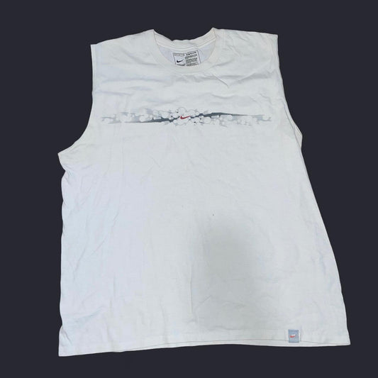 Vintage Nike Sleeveless Tee | Y2K White Graphic Muscle Shirt